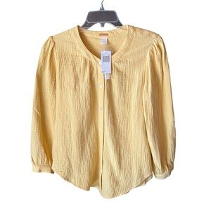 100% Cotton Gauze Yellow Button-Up Women's Top S
